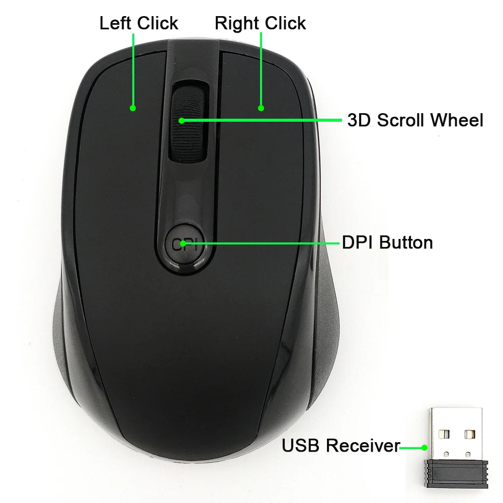 USB Wireless mouse 2000DPI Adjustable Receiver Optical Computer Mouse 2.4GHz Ergonomic Mice For Laptop PC Mouse