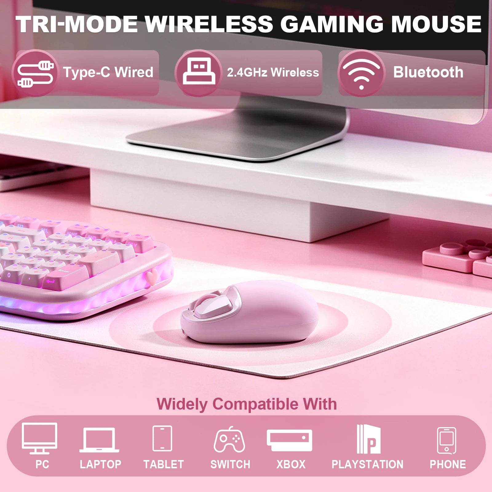 YUNZll C1 Silicone Wireless Mouse, Tri-Mode Bluetooth Mouse, Optical Tracking,Customize Mice for Laptop, Computer, iPad, MacBook
