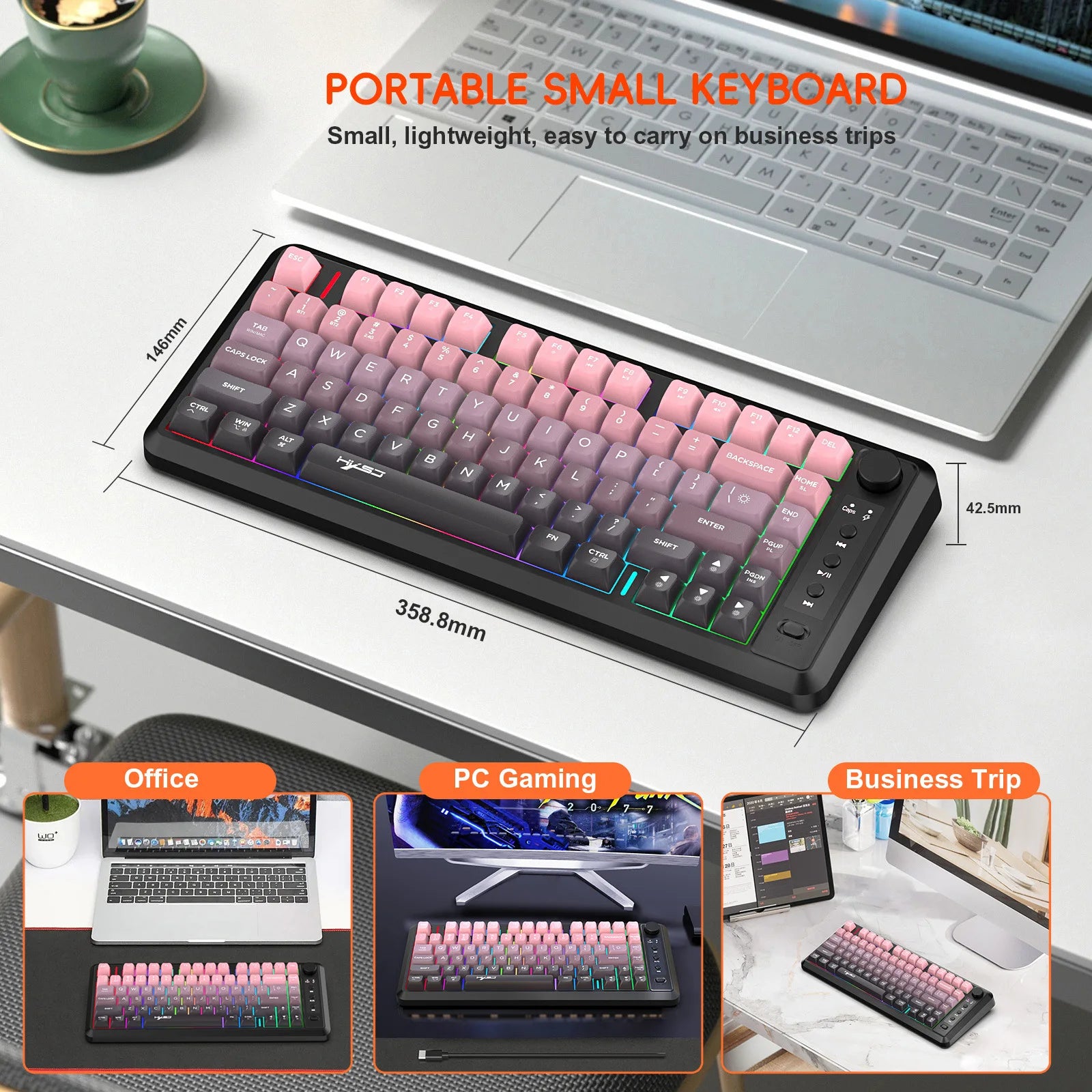 Bluetooth + 2.4G wireless membrane keyboard gradual change rechargeable colorful compact office game keyboards Teclado sem fio