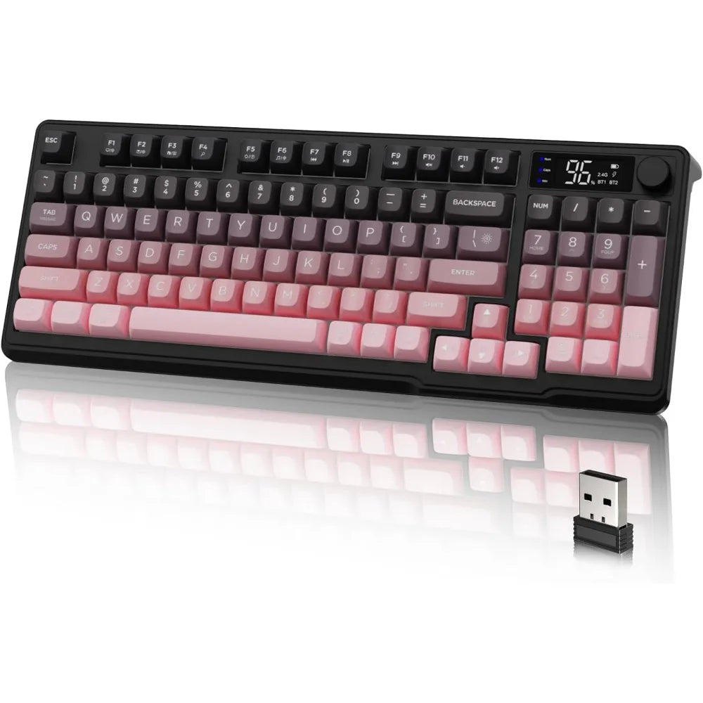 Wireless Keyboard 94 Keys, Quiet Typing, RGB Backlit, Rechargeable with Display & Knob, Compatible with PC, Mac, Linux