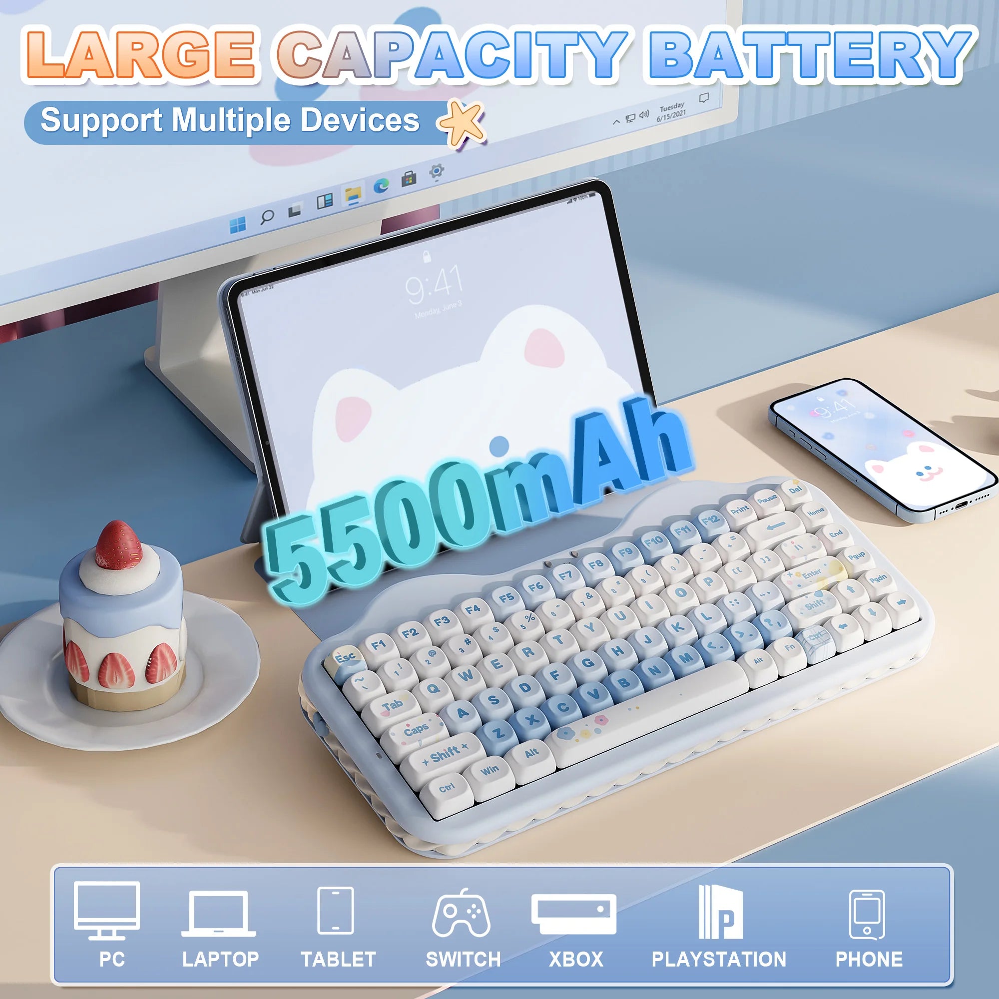 YUNZII C75 Wireless Mechanical Keyboard, 75% Creamy Hot Swap Custom RGB Keyboard, Gasket Cute Cake Design, for Win/Mac/Gaming