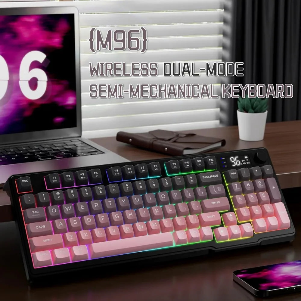 Wireless Keyboard 94 Keys, Quiet Typing, RGB Backlit, Rechargeable with Display & Knob, Compatible with PC, Mac, Linux