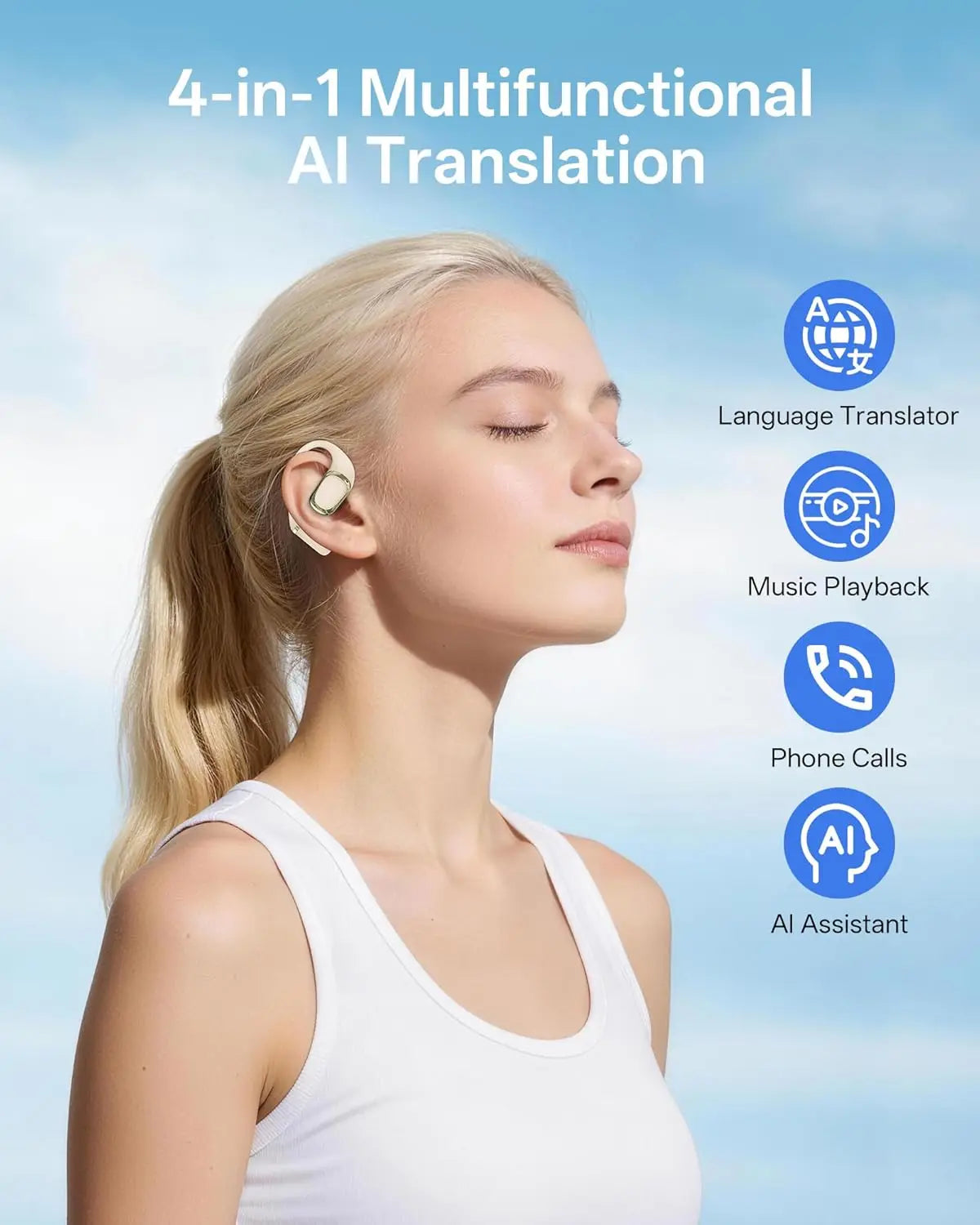 AI Translation Earbuds Real Time, 4-in-1 Open Ear Headphones For Travel/Music/Business, 178 Languages Translator Earbuds, Audifo