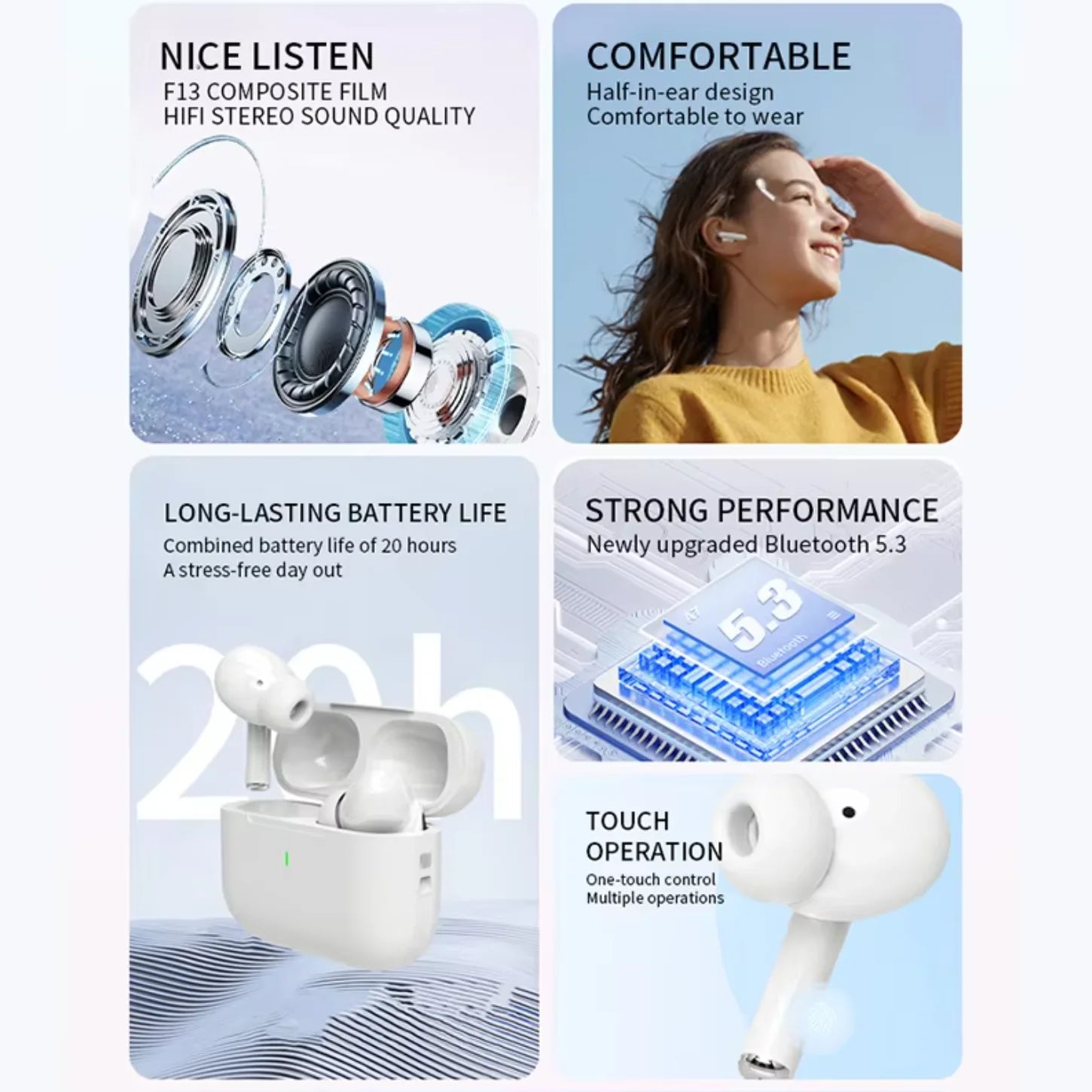 UEESFIT A5 TWS Wireless Bluetooth Earphones Sports Gaming HiFi Sound Headphones Noise Reduction In ear Earbuds With Microphone
