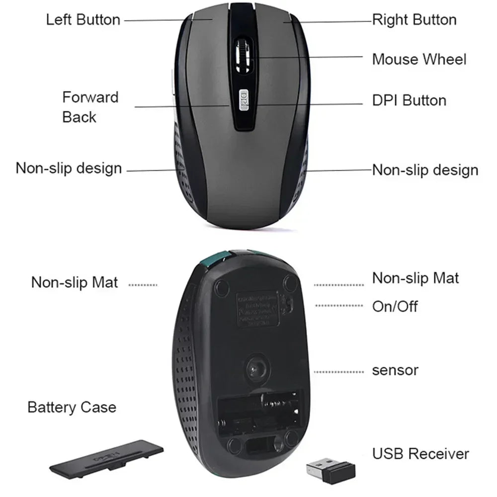 Portable Wireless Mouse 2.4G 1600DPI Ergonomics Mouse Mobile Optical Office Mouse Adjustable Levels for Notebook Laptop MacBook