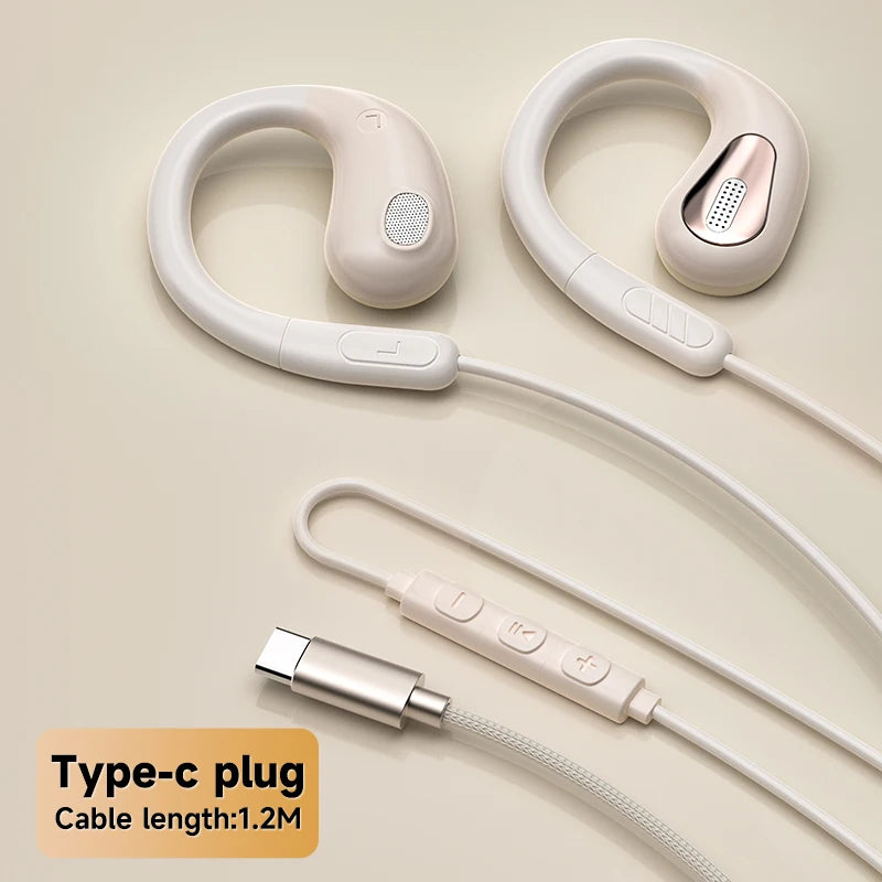 3.5mm Not-in Ear Headphones TP-C Wired Open Ear Sports Gaming Headset Hifi Sound Music Earphone with ENC MIC for Clear Calls