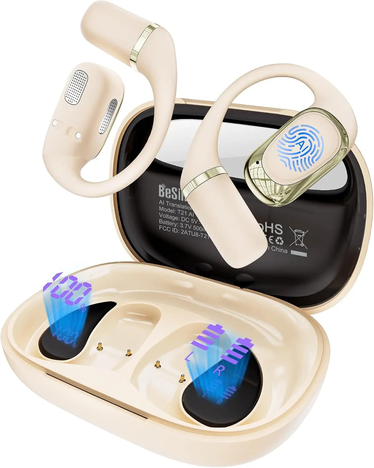 AI Translation Earbuds Real Time, 4-in-1 Open Ear Headphones For Travel/Music/Business, 178 Languages Translator Earbuds, Audifo